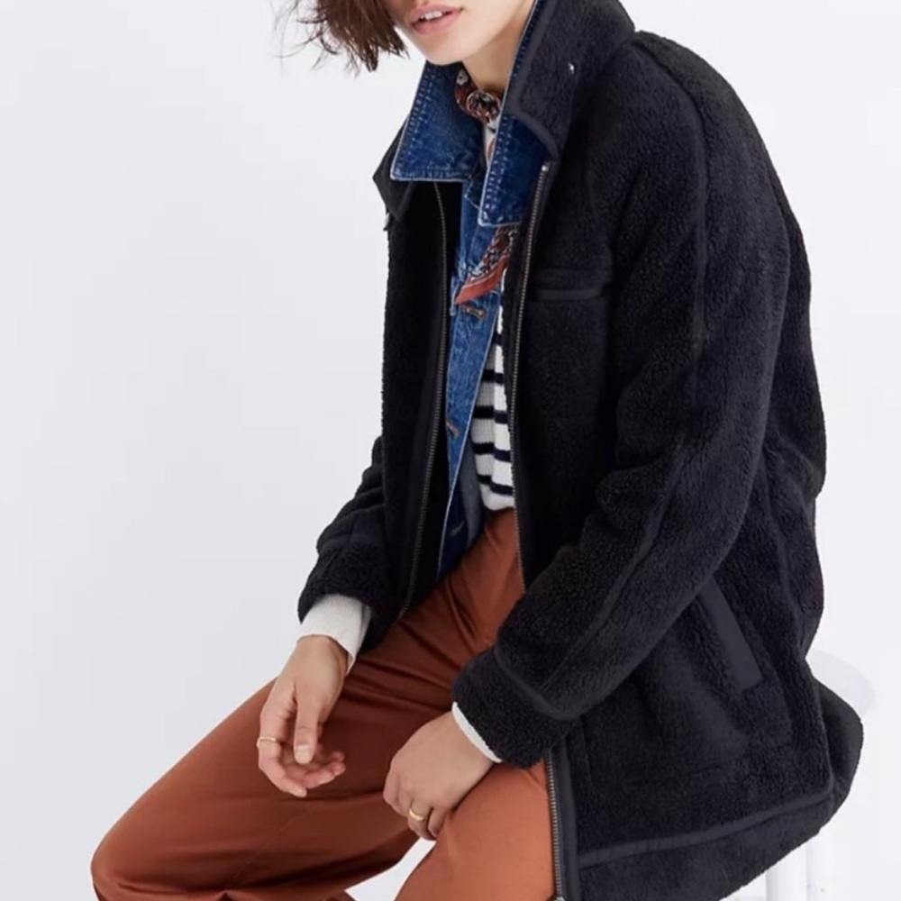 Madewell Sherpa City Grid Coat in Black Size XS